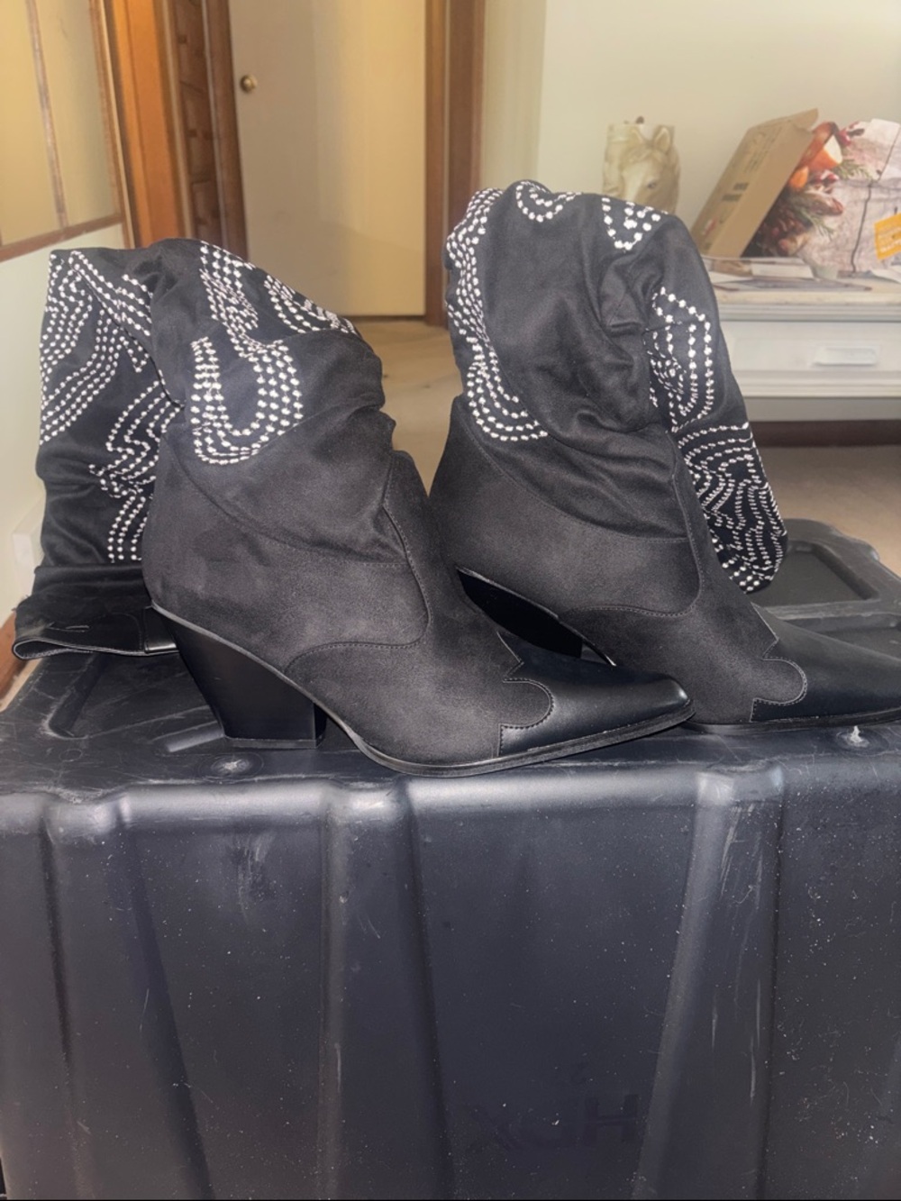 Cape Robbin Black Over-the-Knee Slouchy Western Boots with Studded Accents